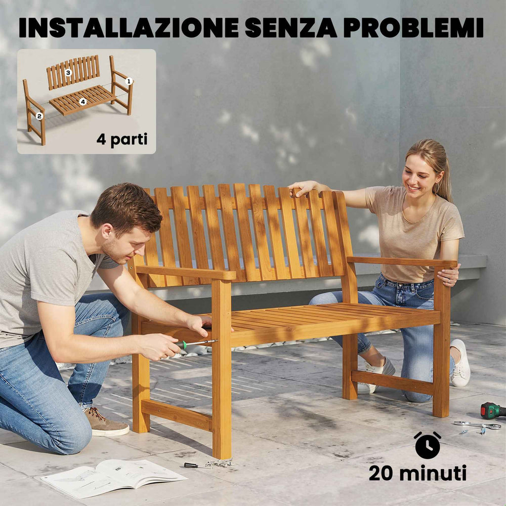 Outsunny 2-Person Garden Bench, FSC Acacia Wood, Slatted Seat and Backrest, Natural