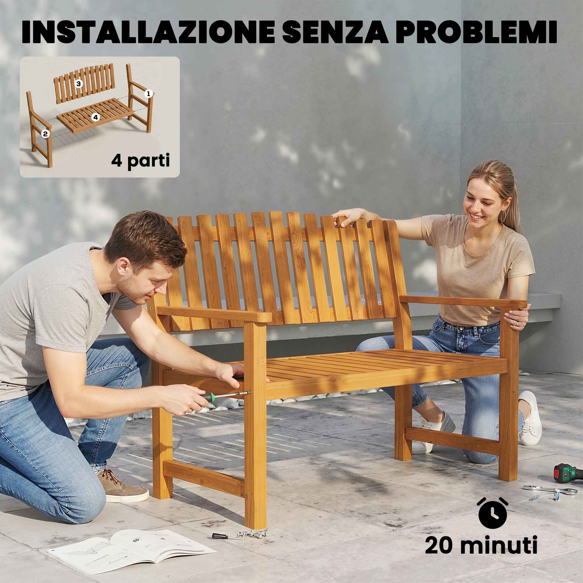 Outsunny 2-Person Garden Bench, FSC Acacia Wood, Slatted Seat and Backrest, Natural