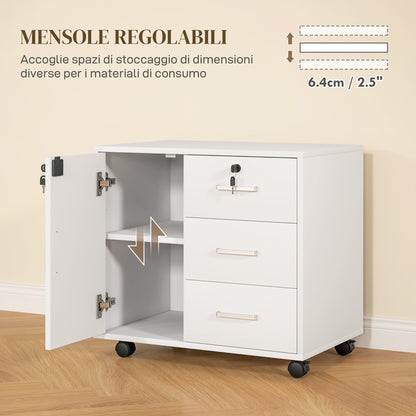 Office File Cabinet with 3 Drawers and Cabinet with 3 Adjustable Shelves, Wooden, 60x40x56 cm, White