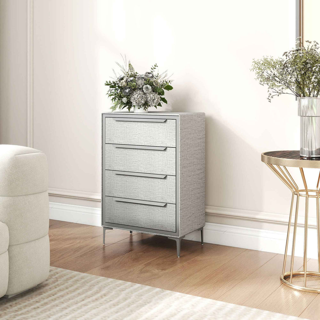 HOMCOM 4-Drawer Steel Chest of Drawers with Linen-Effect Fabric Covering, 60x36x88 cm, Grey