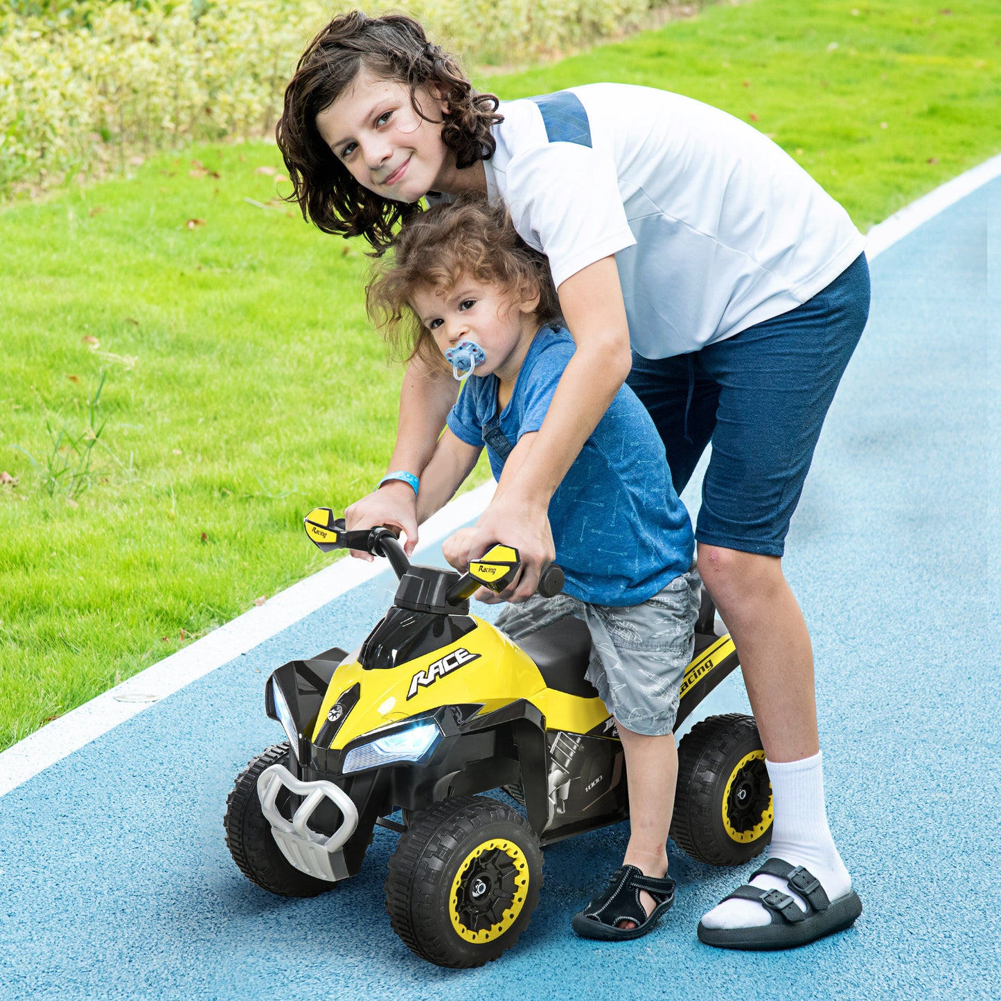 HOMCOM Quad for Children 18-36 Months Manually Pushed with Integrated Wheels, in PP and Metal, 44x67.5x38 cm, Yellow