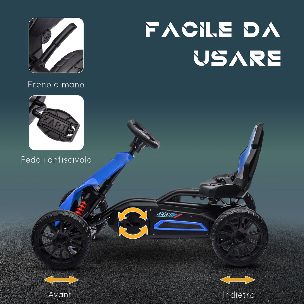 Pedal Go Kart for Kids Ages 3-8 with Adjustable Seat and EVA Wheels, 100x58x58.5 cm, Blue