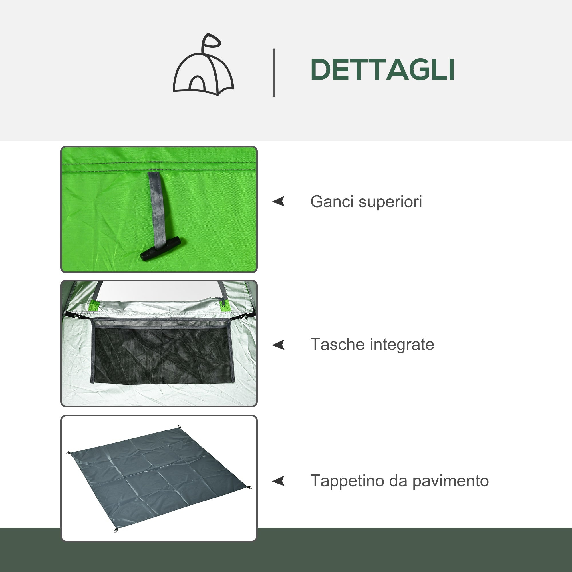 Outdoor Camping Shower Tent with Zippered Door, Storage Bag, and Hook, 126x124x189cm, Green