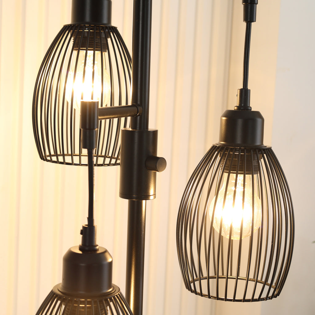 Industrial Floor Lamp with 3 Lampshades and Adjustable Dimmer, Steel, 30x30x170.5 cm, Black