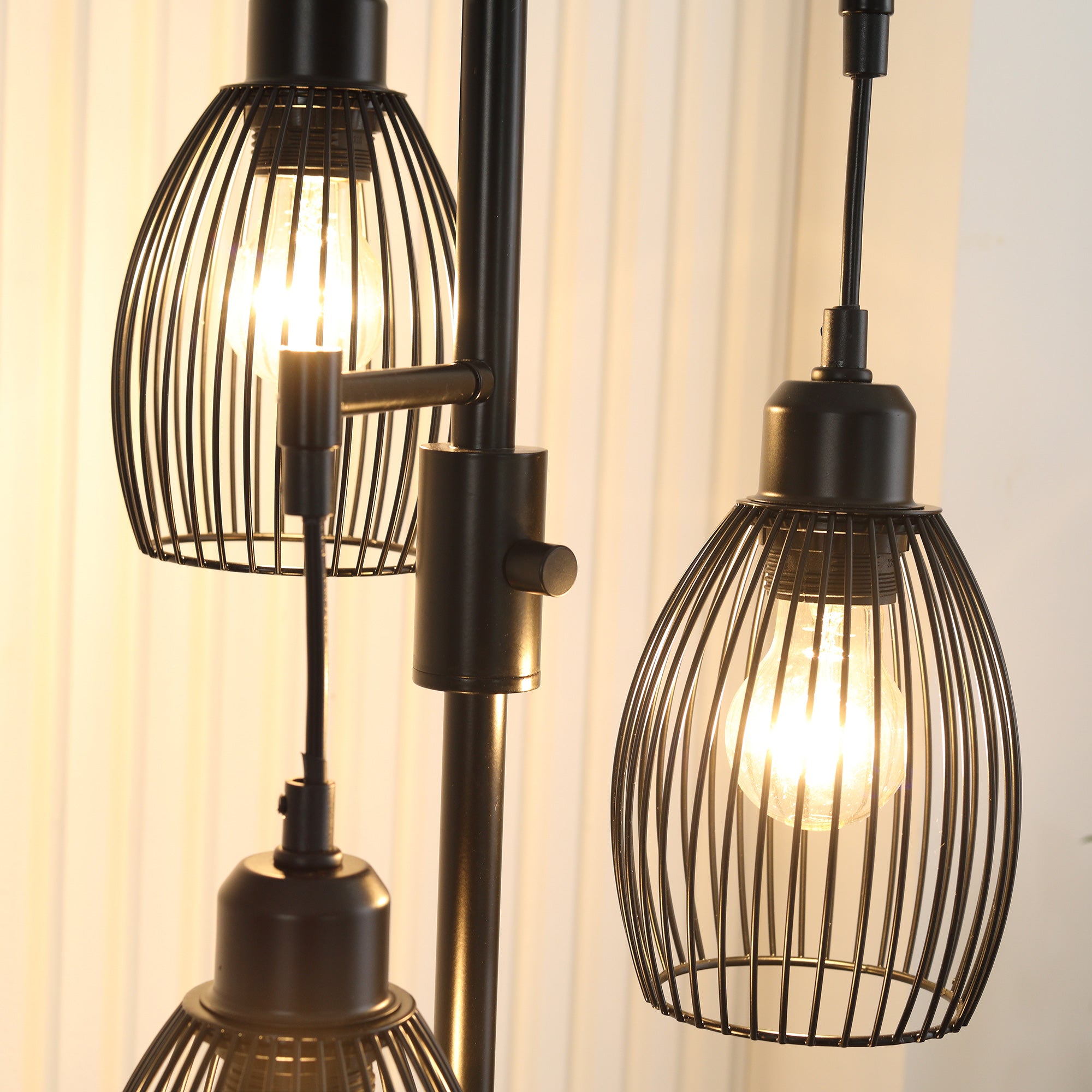 Industrial Floor Lamp with 3 Lampshades and Adjustable Dimmer, Steel, 30x30x170.5 cm, Black