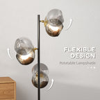Homcom Tree metal ground lamp with 3 glass lampshades, Ø36x162 cm, black and gray - Borgè
