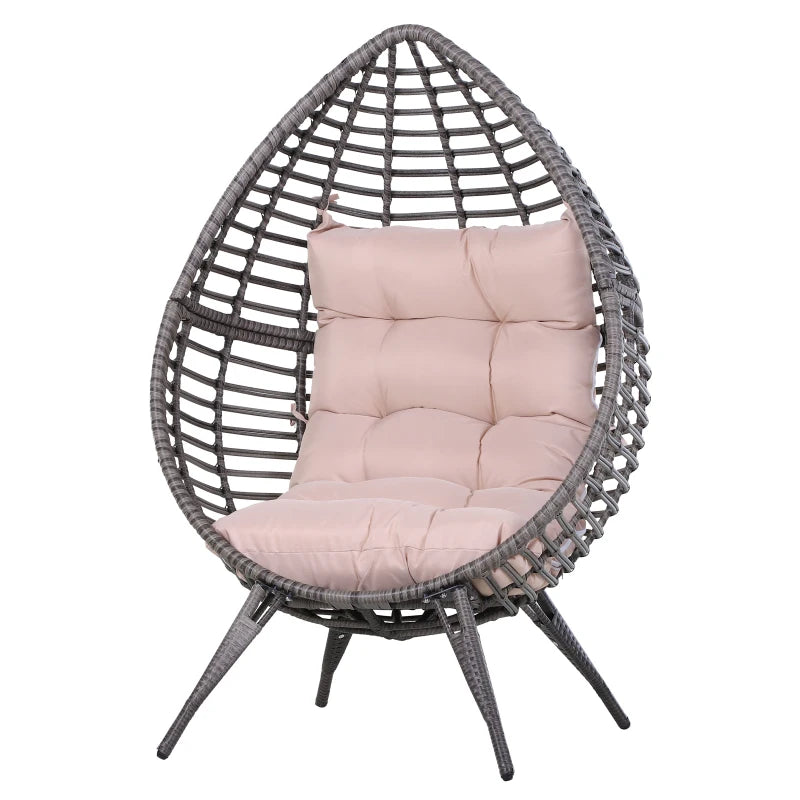 DROPPA | Boho Teardrop Rattan Outdoor Lounge Chair with Cushion, 101x89x156cm Grey and Beige - Borge' Group Limited