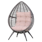 DROPPA | Boho Teardrop Rattan Outdoor Lounge Chair with Cushion, 101x89x156cm Grey and Beige - Borge' Group Limited