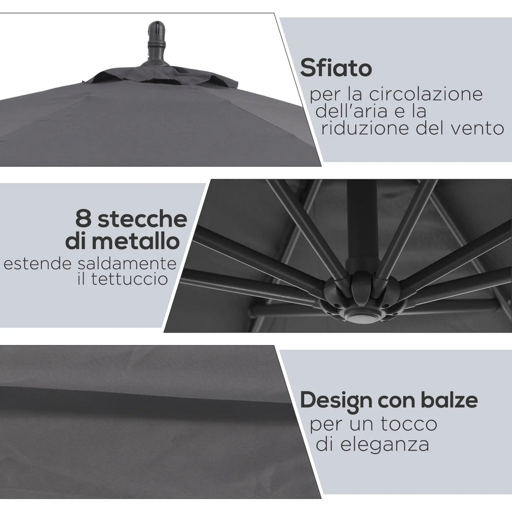 Garden Umbrella 3x2.5 m Arm and Tiltable with Crank, in Steel and Polyester Grey - Borge' Group Limited