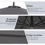 Garden Umbrella 3x2.5 m Arm and Tiltable with Crank, in Steel and Polyester Grey - Borge' Group Limited