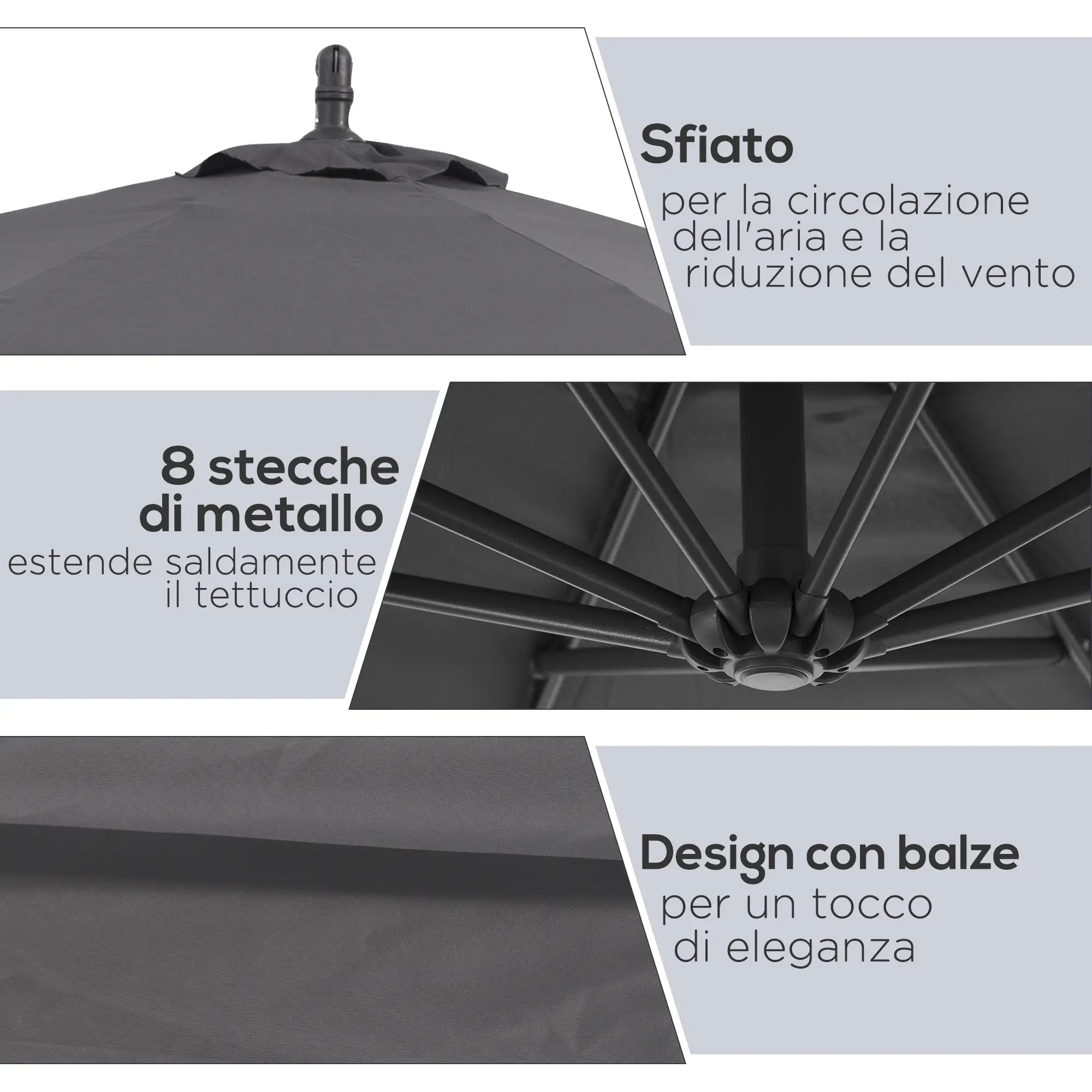 Garden Umbrella 3x2.5 m Arm and Tiltable with Crank, in Steel and Polyester Grey - Borge' Group Limited