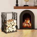 Fireplace Log Holder, Rustproof Steel, Indoor and Outdoor Log Holder with Elegant Design and 4 Tools, 46 x 30 x 70 cm, Black
