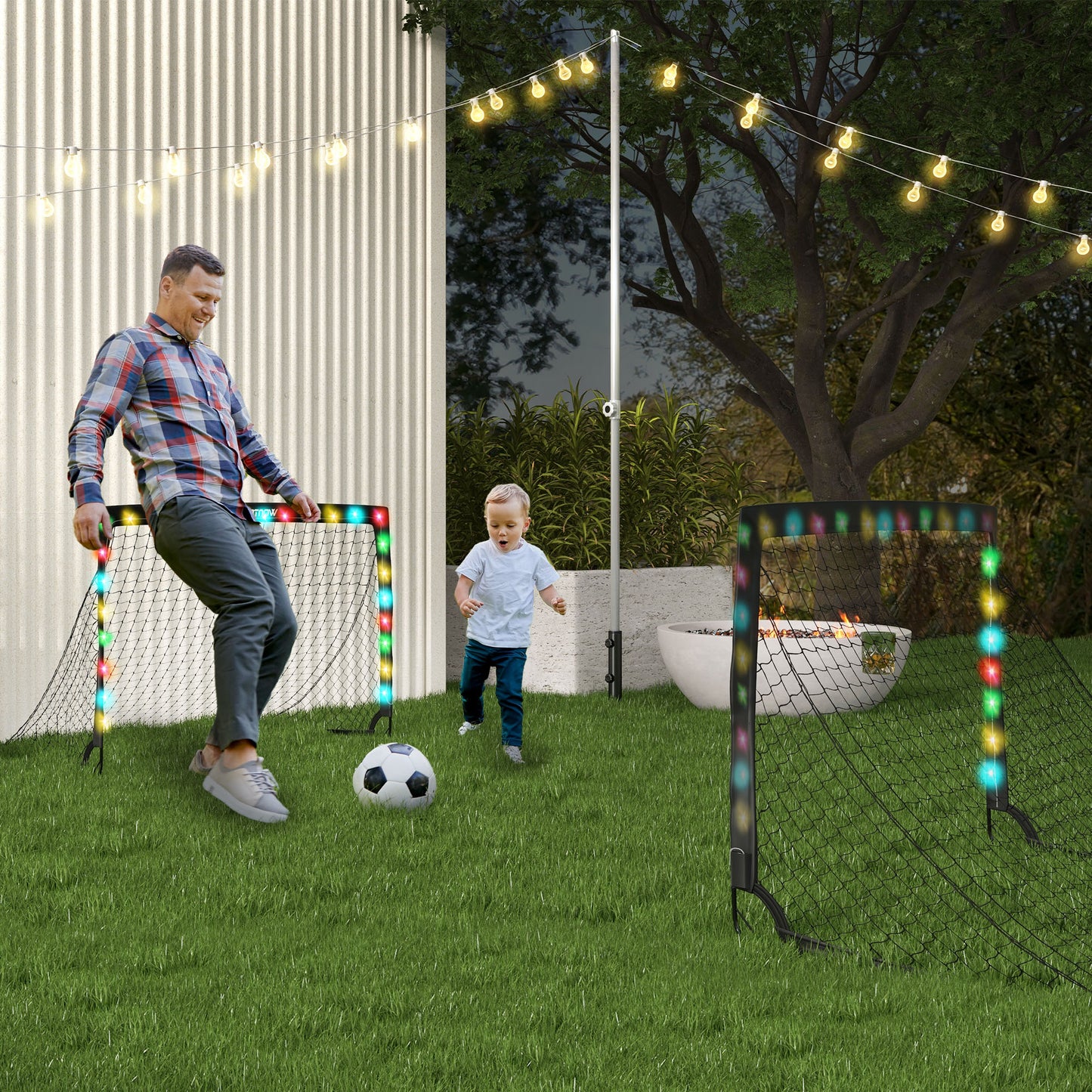 SPORTNOW Set of 2 Football Goals for Children from 6 Years with LED Lights, Foldable with Transport Bag