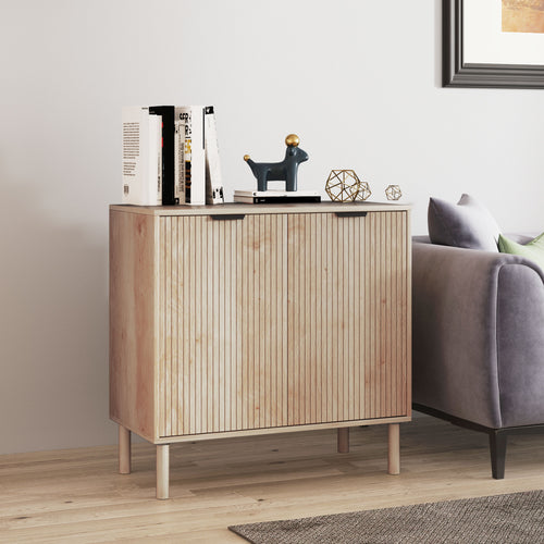 2-Tier Wooden Storage Cabinet with 3-Tier Adjustable Shelf, 78x40x77.5 cm, Oak Color