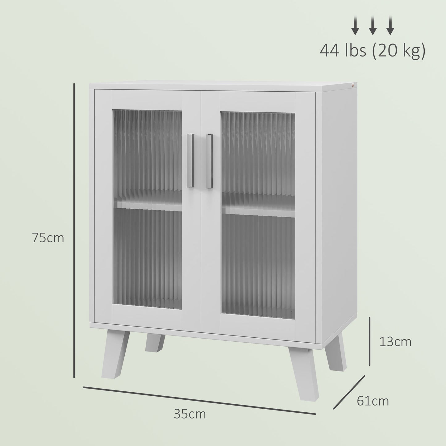 HOMCOM Modern Multipurpose Sideboard with 2 Transparent Doors and 2 Shelves, 61x35x75cm, White