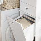 Bathroom Cabinet with Folding Laundry Hamper, Cabinet and 2 Drawers, Wooden, 45x30x171 cm, White