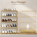 5-Tier Folding Shoe Rack, Ready-to-Use, Bamboo, 60x29x88 cm, Wood Color