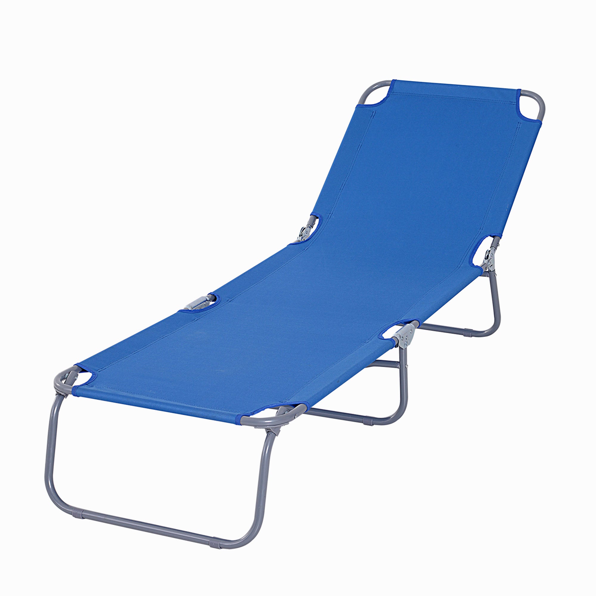Outsunny Garden Lounger with 5-Position Adjustable Backrest, Folding Metal and Oxford Fabric Lounger, 187x55x24cm, Blue