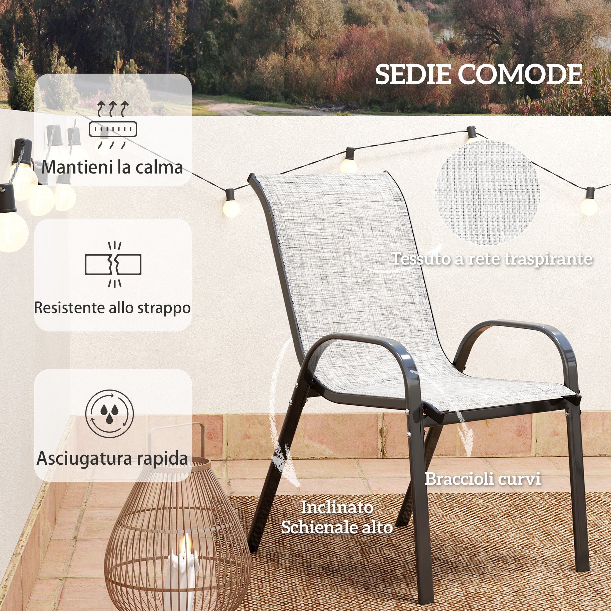 Outsunny 3-Piece Garden Set with 2 Garden Chairs 54x71x93 cm and Round Table Ø60x71 cm in Grey Steel