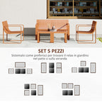 5 Piece Slatted Garden Set with Sofa, 2 Armchairs and 2 Coffee Tables in Orange Polypropylene