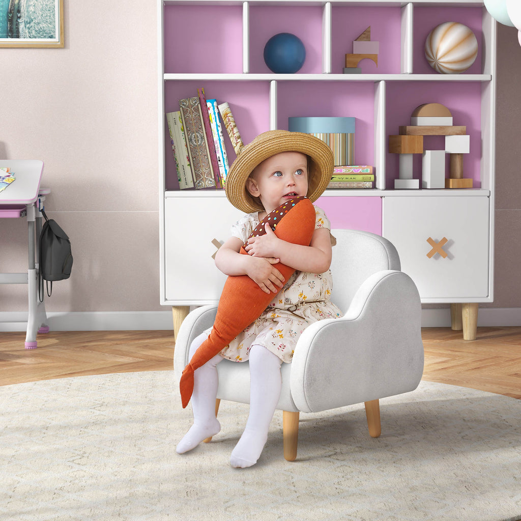 Scandinavian Style Children's Armchair with Cloud Armrests in White Fabric, 46x51x55 cm