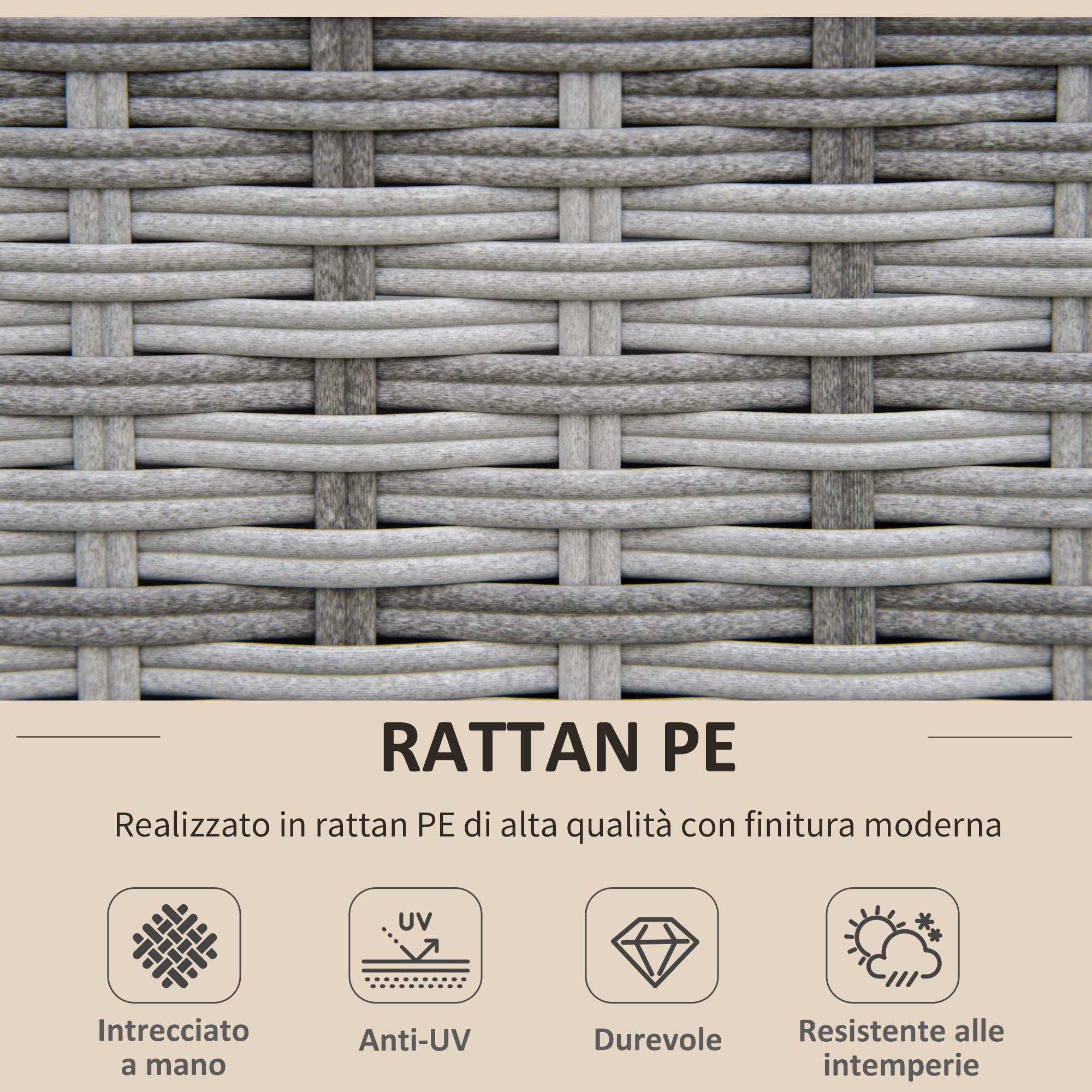 8-Piece PE Rattan Garden Lounge Set with Armchairs, Coffee Tables and Stools, Beige