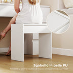 Hollywood-Style Makeup Table with Mirror, 8 LED Lights, 7 Drawers and Padded Stool, White