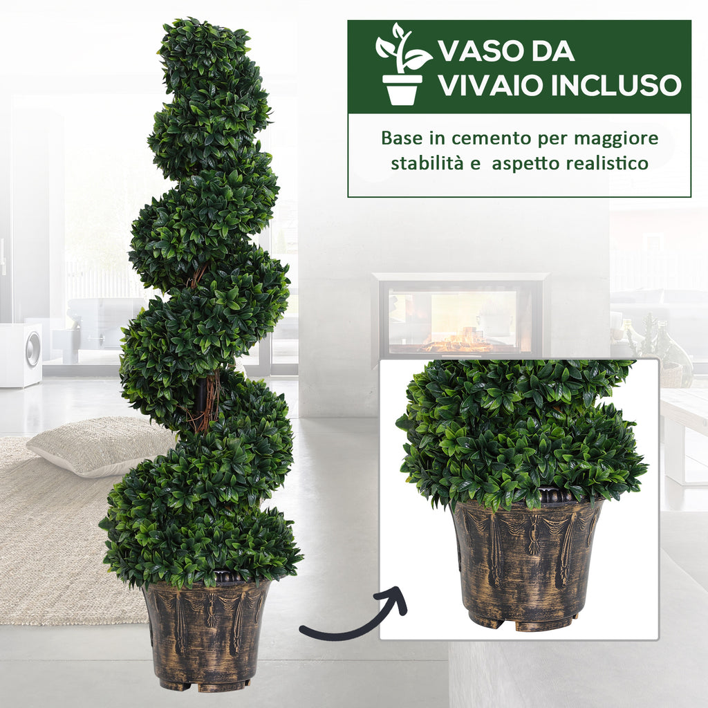 Set of 2 Artificial Boxwood Spiral Plants for Indoor and Outdoor Use with Pot, Ø32x120 cm, Green