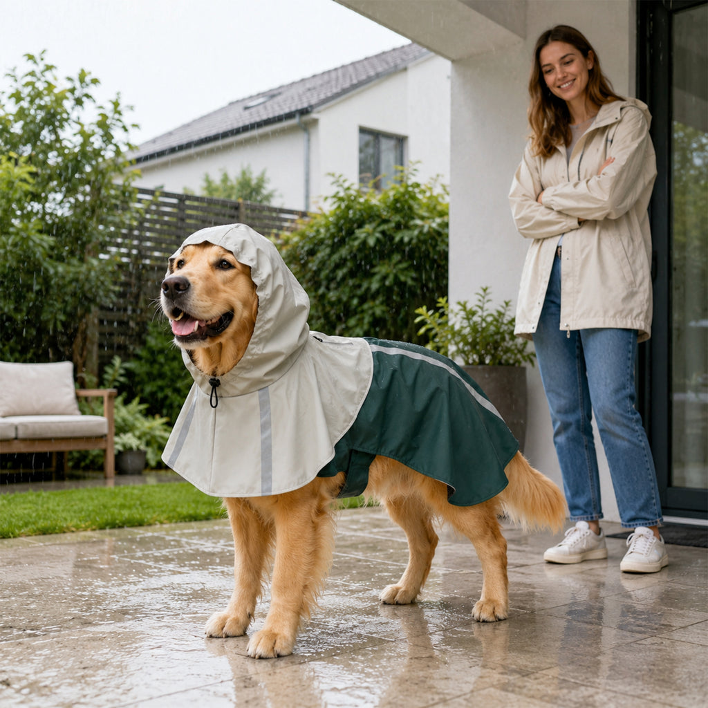 PawHut Dog Raincoat with Hood, Leash Hole, and Reflective Stripes, for Large Dogs, Green
