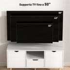 TV Cabinet max 50" with Drawer, Open Shelf and Cabinets, 110x40x50 cm, White and Wood