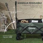 72L Folding Garden Trolley with Opening Panel, in Steel and Polyester, 114x46x65-92 cm, Green