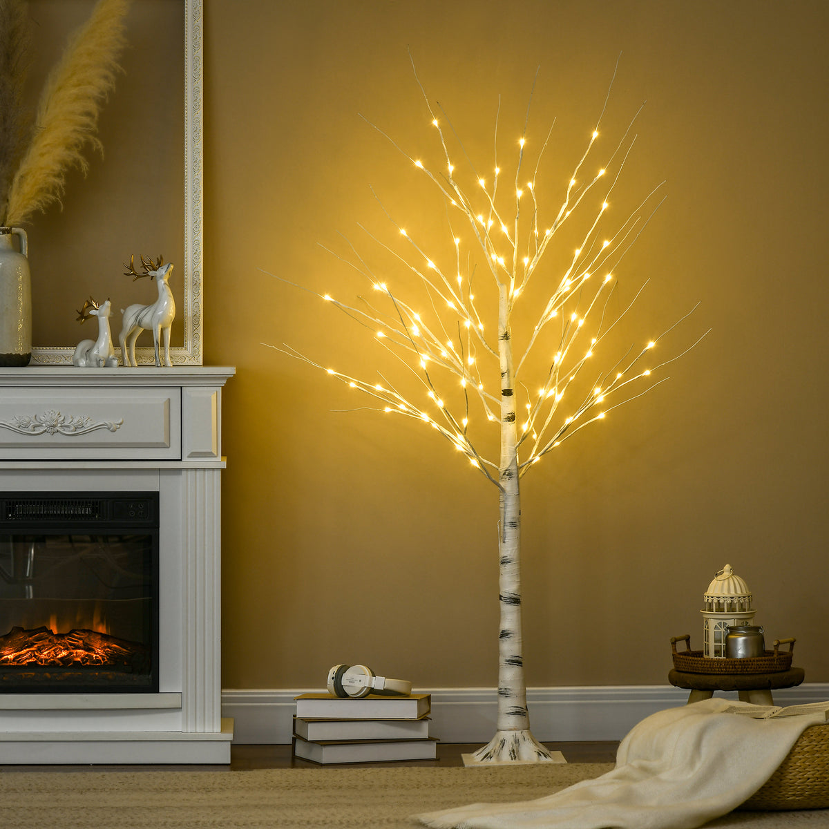 HOMCOM White Christmas Tree with LED Lights and 12 Branches for Indoor and Outdoor Use, Made of PP and Metal, 22x22x150 cm