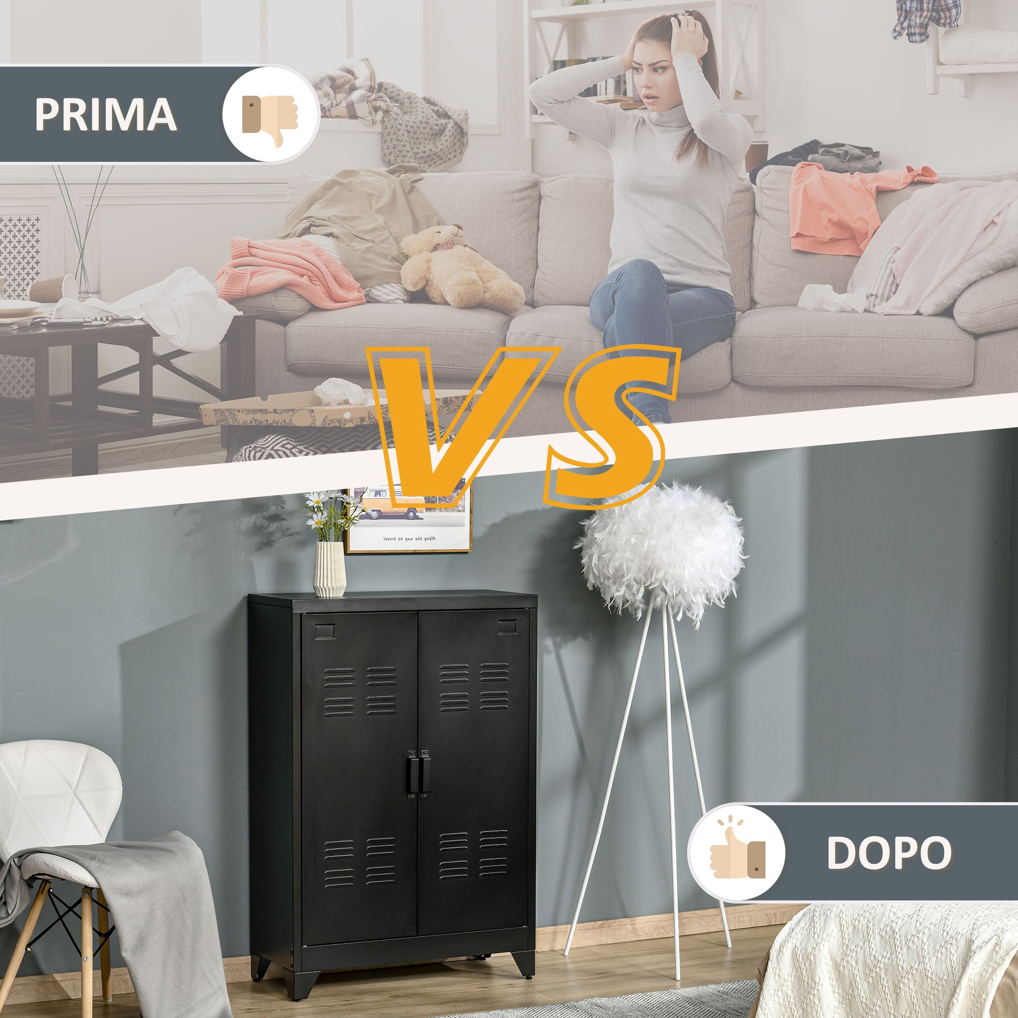 Industrial Style 2-Door Metal Storage Cabinet for Home and Garage, 75x33x110 cm, Black