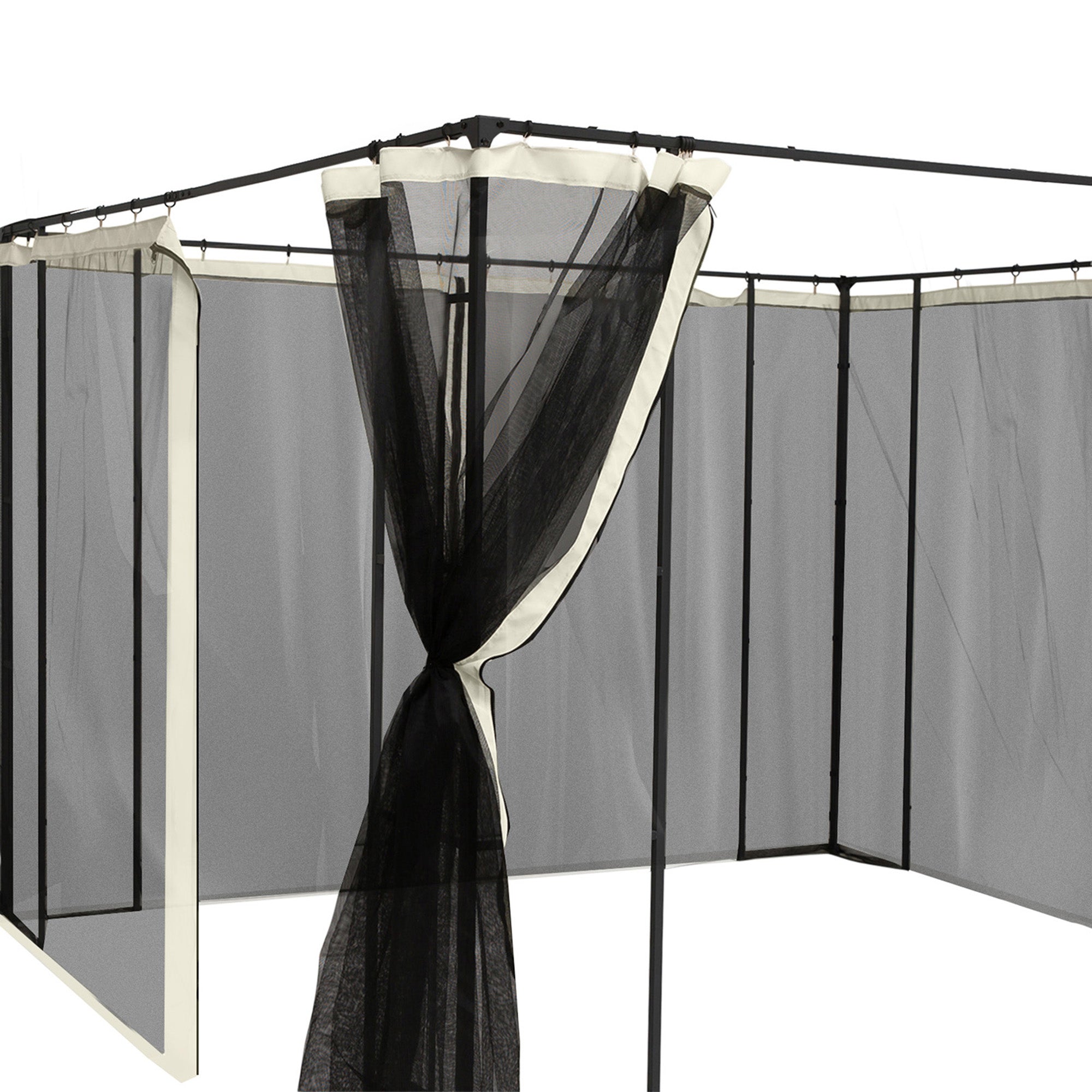 Outsunny Universal Replacement Gazebo Mosquito Net with Zippers, 352x207cm - Black and Beige