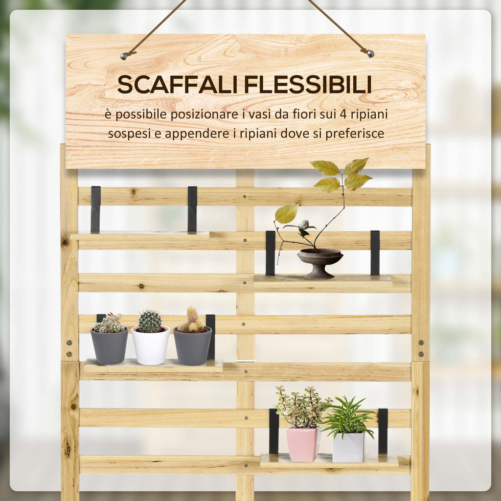 Outsunny Garden Storage Bench with Trellis and 4 Wooden Shelves with Magnetic Closure, 80x45x160 cm