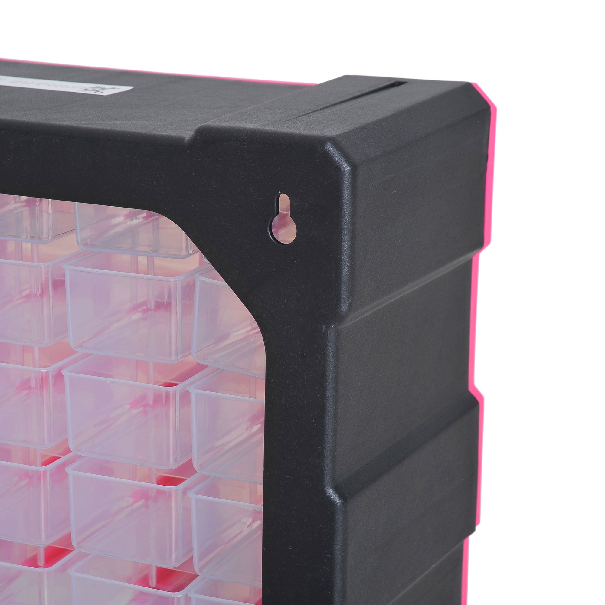 Plastic Drawer Cabinet for Small Parts with 39 Transparent Drawers, Wall or Floor Mounting 38x16x47.5cm Pink