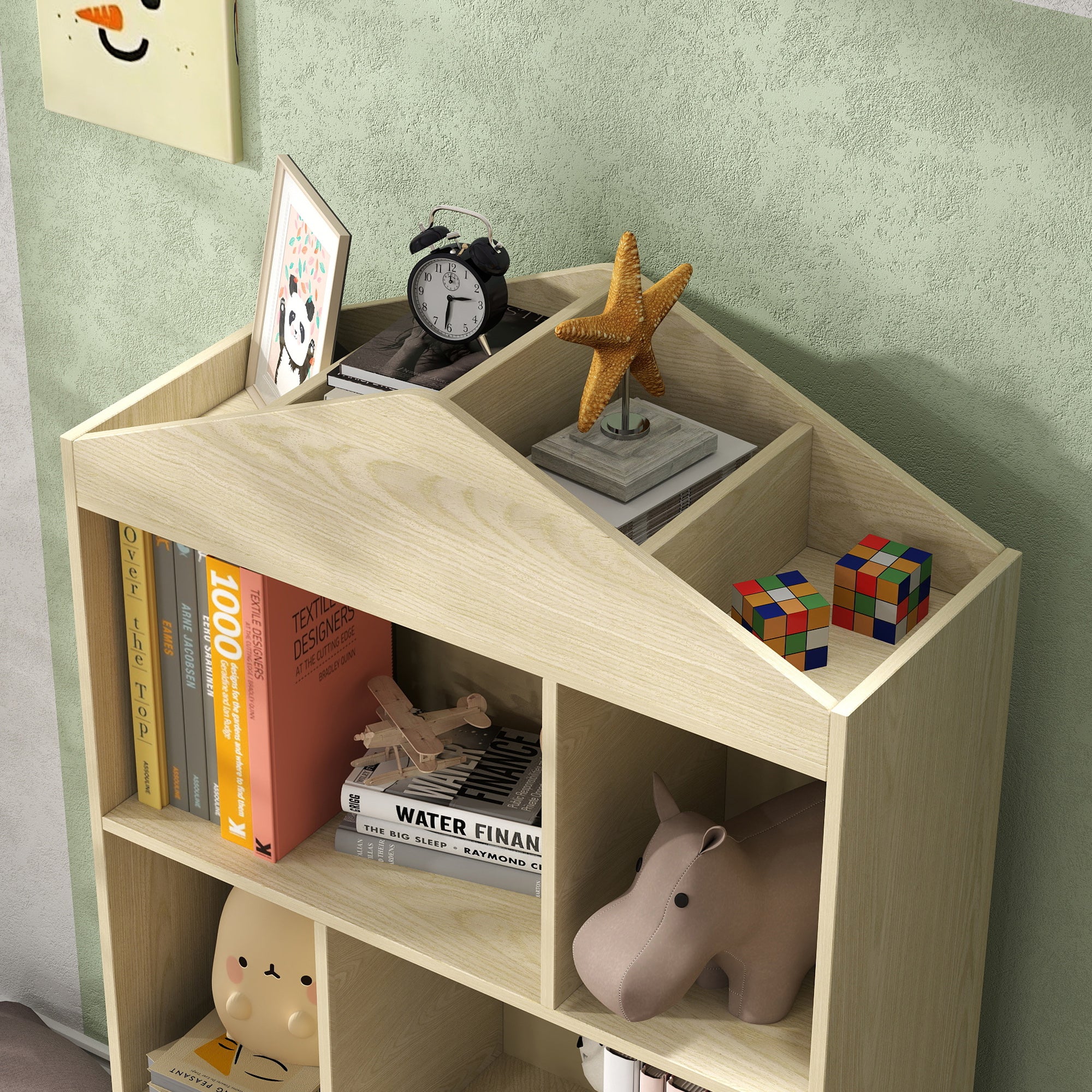 Children's Wooden Bookcase with Open Shelves and Lower Cabinet, 80x30x140.5 cm, White and Wood Color