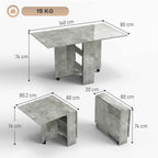 HOMCOM Folding Dining Table with Shelves, Drop-Leaf Top and Wheels, Cement Grey