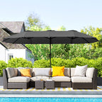 Double Umbrella with Air Vents and Crank, in Metal and Polyester, 4x2.2x2.34 m, Black and Dark Gray