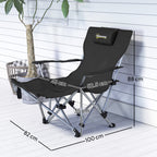 Folding and Reclining Camping Chair with Removable Footrest, Headrest and Cup Holder, Black