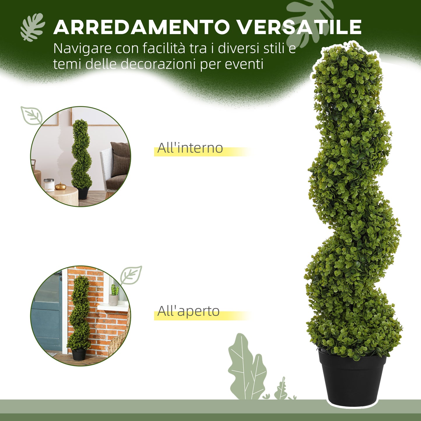 Artificial Eucalyptus Spiral Plant with Pot Included for Indoor and Outdoor, Height 90 cm, Green