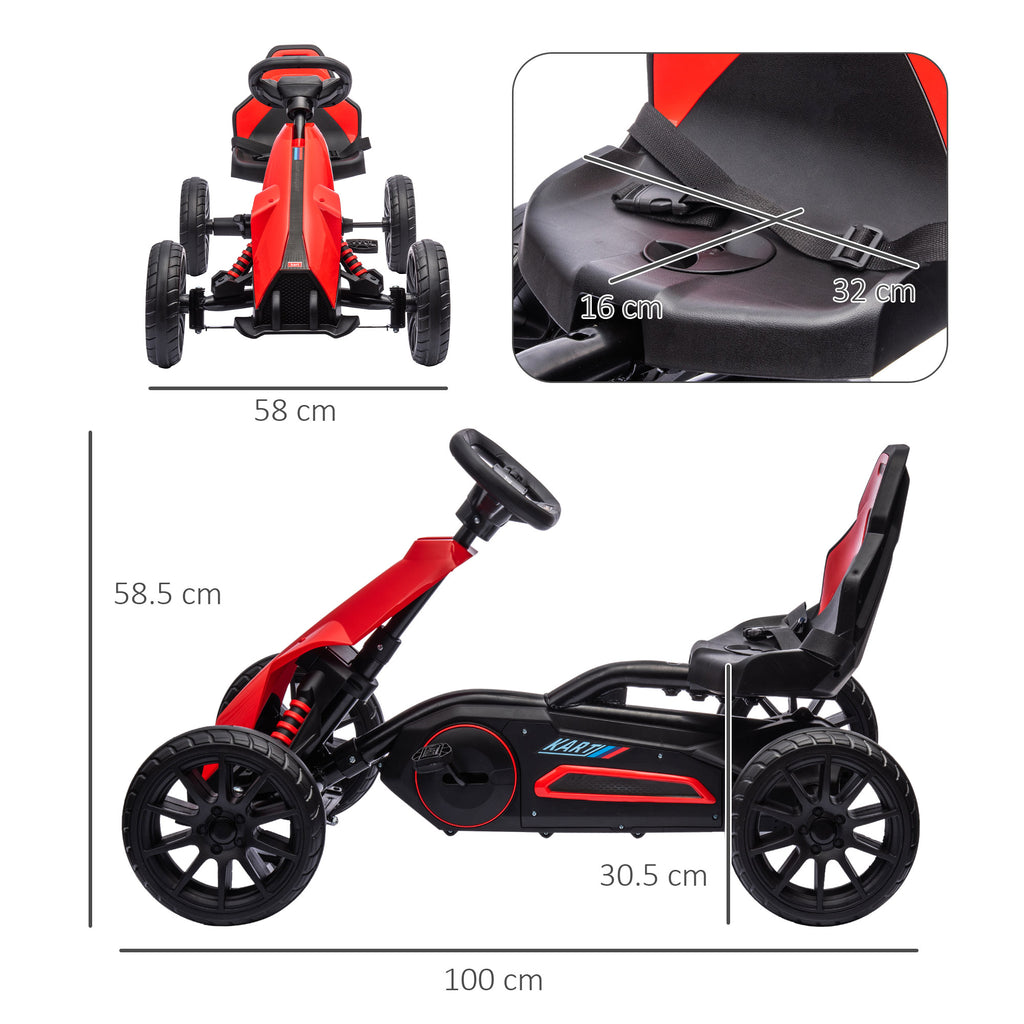 Pedal Go Kart for Kids Ages 3-8 with Adjustable Seat and EVA Wheels, 100x58x58.5 cm, Red and Black