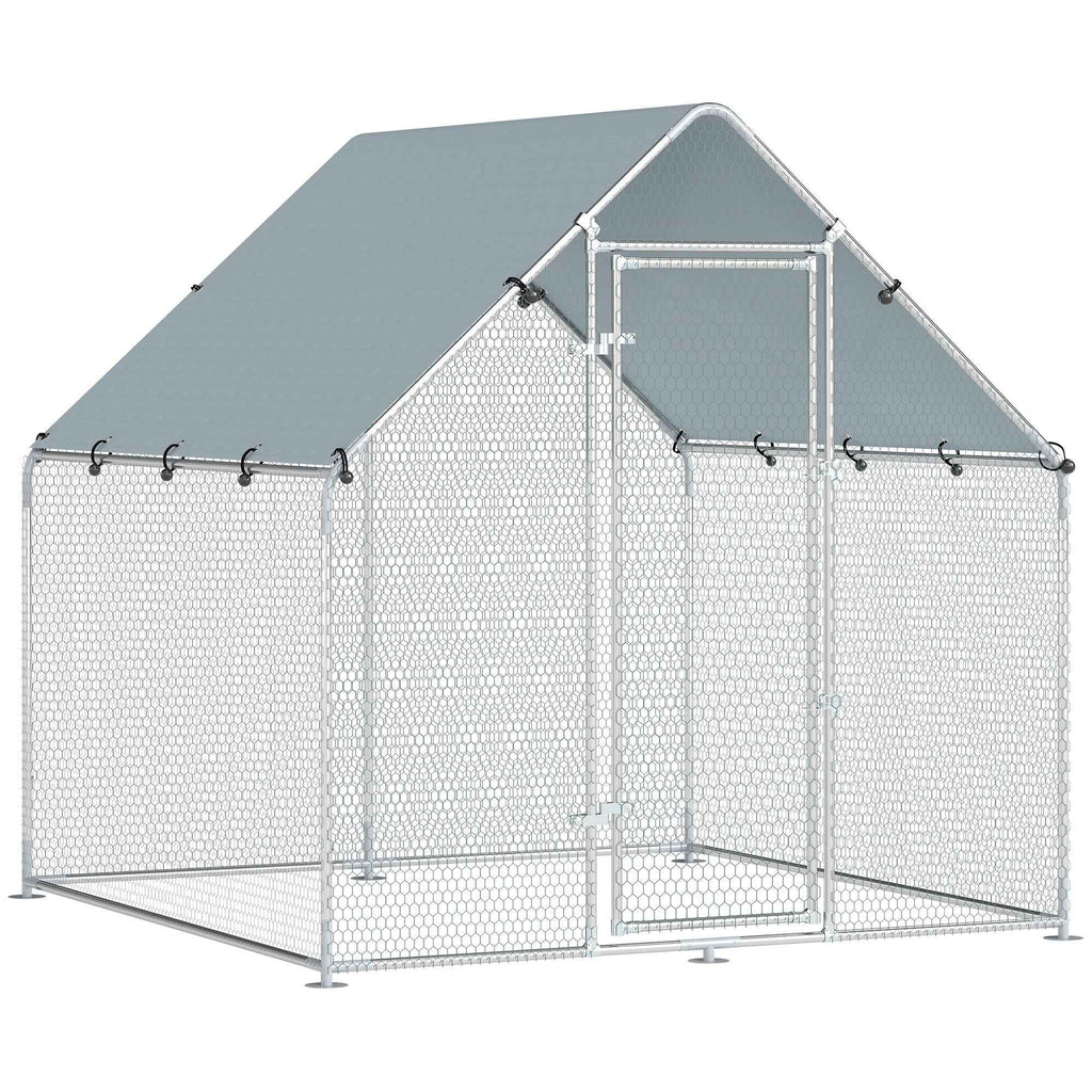 PawHut Outdoor Chicken Coop with Roof and Locks, Galvanized Steel, 2x2x2 m, Silver