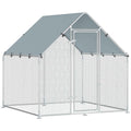 PawHut Outdoor Chicken Coop with Roof and Locks, Galvanized Steel, 2x2x2 m, Silver