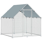PawHut Outdoor Chicken Coop with Roof and Locks, Galvanized Steel, 2x2x2 m, Silver