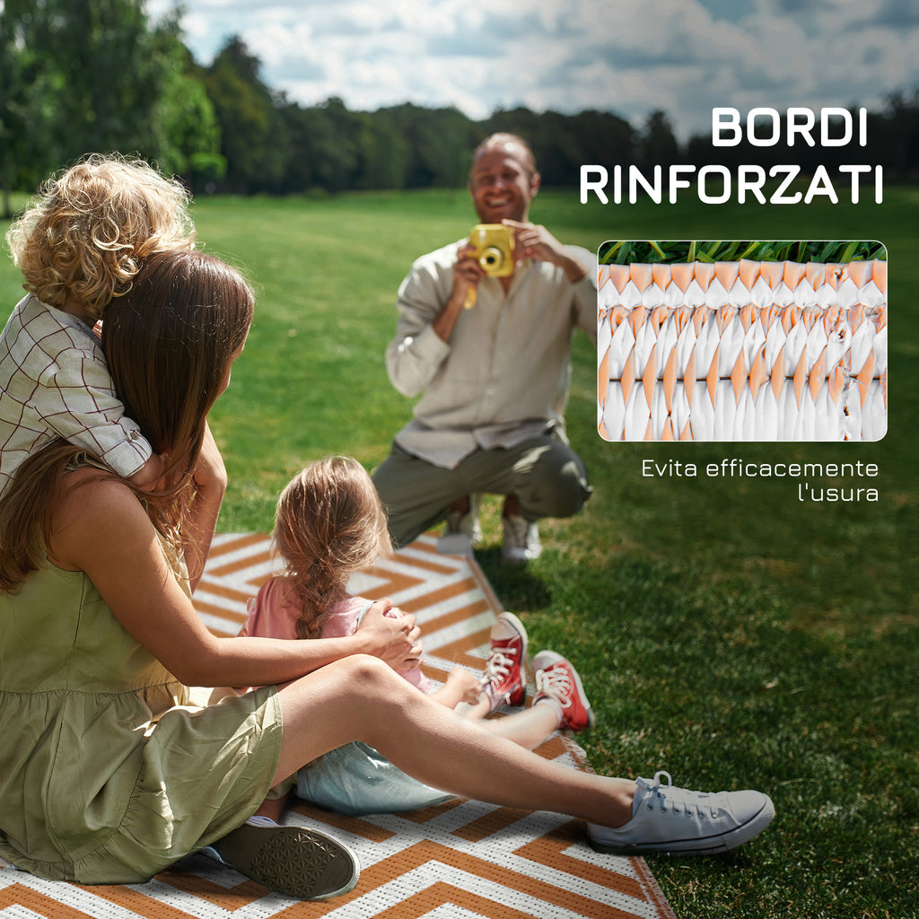 Outdoor Carpet for Balcony and Terrace Reversible with Geometric Pattern, 182x274 cm, Brown and White