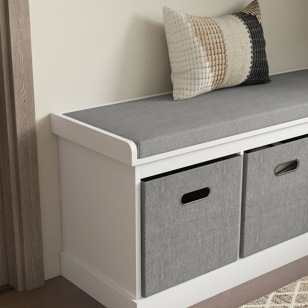 Wooden Shoe Bench with 3 Drawers and Fabric Seat for 3 Pairs of Shoes, 105x35x47 cm, White