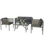 Rattan Garden Lounge Set with 2 Armchairs, 2 Seater Sofa and Glass Coffee Table, Grey