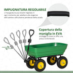 Outsunny garden trolley 125l in steel and pp with folding tub and handle, 118x58x102 cm, green - Borgè