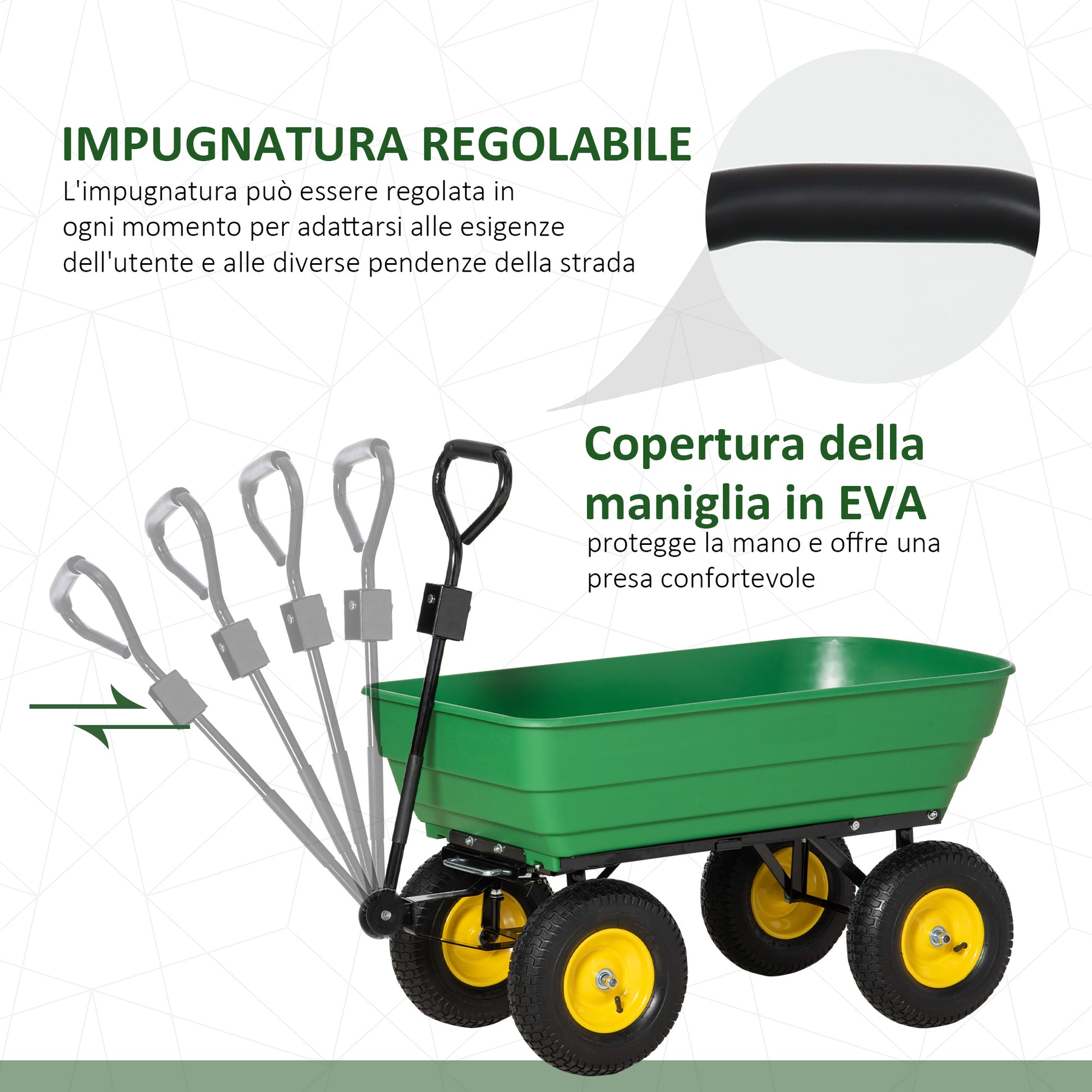 Outsunny garden trolley 125l in steel and pp with folding tub and handle, 118x58x102 cm, green - Borgè